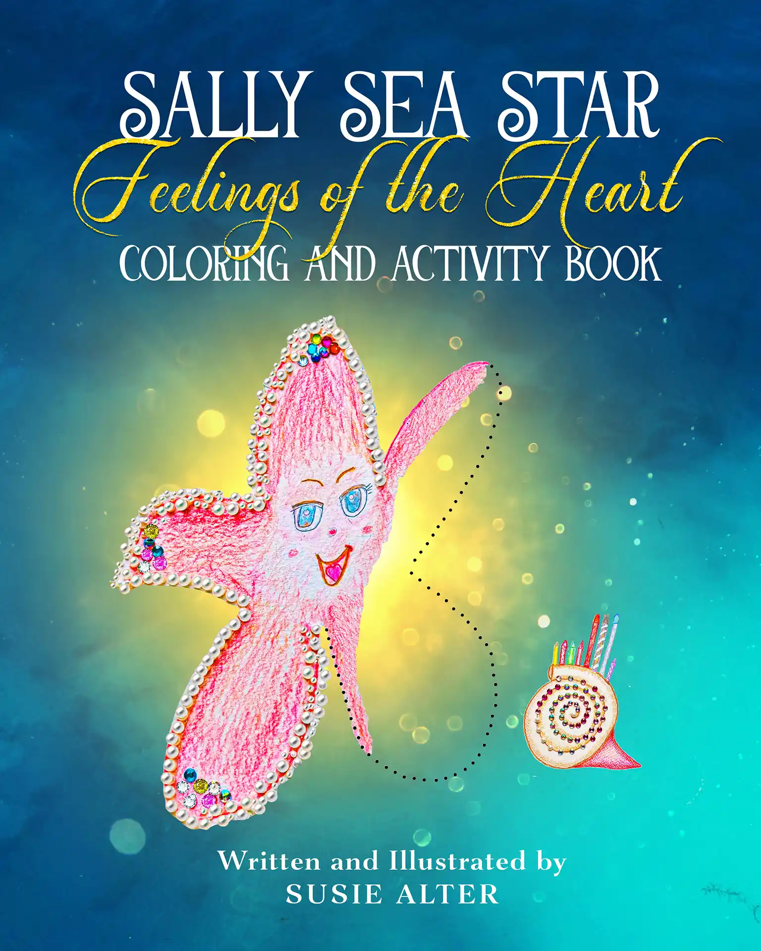 Sally coloring book - front cover big title and starfish
